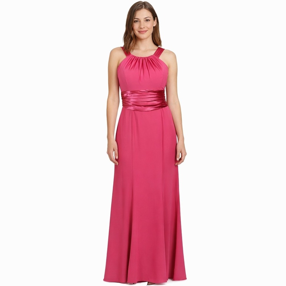 DAVID'S BRIDAL Size 2 Watermelon Pink F12732 Chiffon Charmeuse Bridesmaid Dress